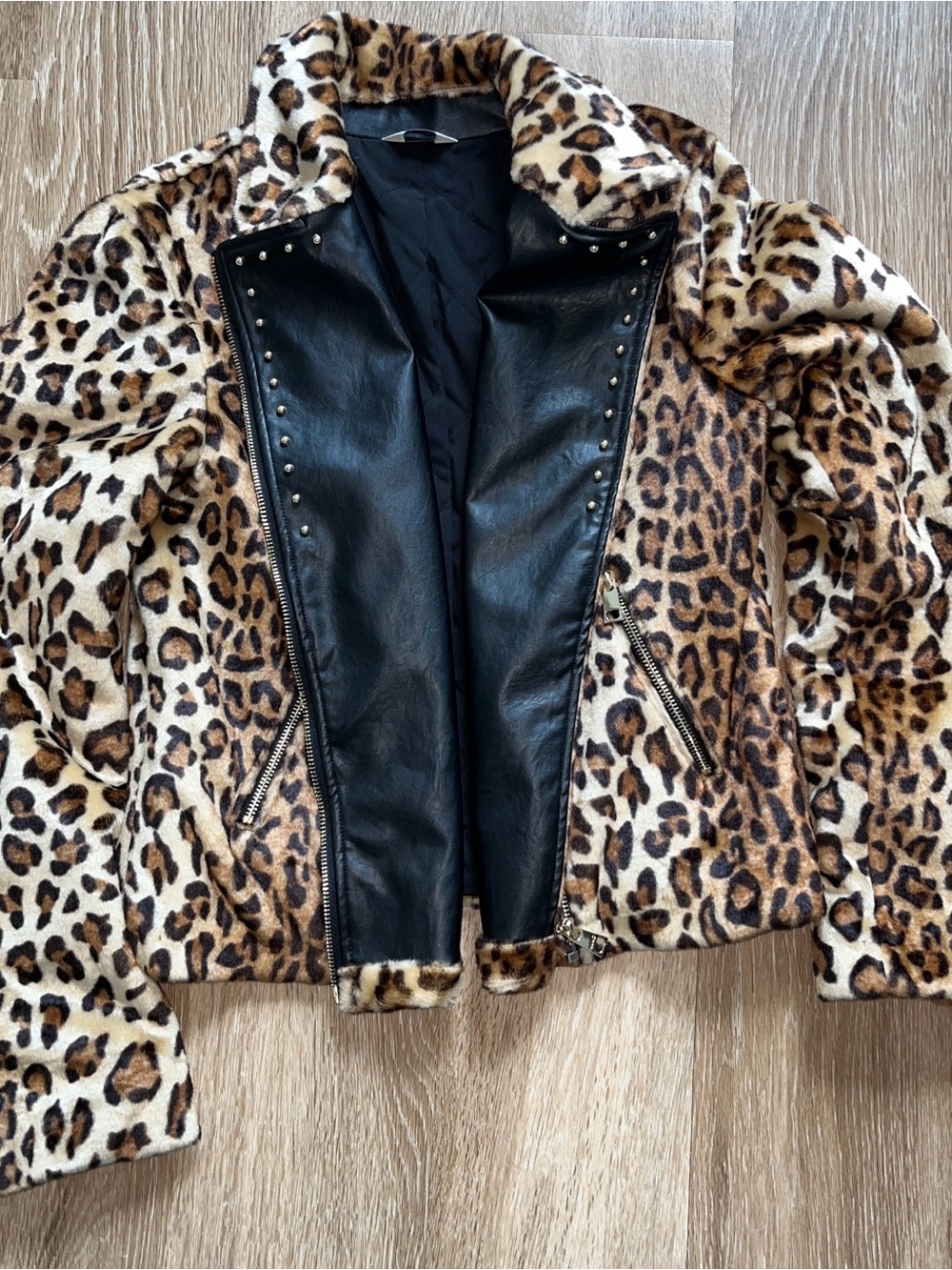 Liu Jo Leopard Print Faux Fur Jacket with Black Trim